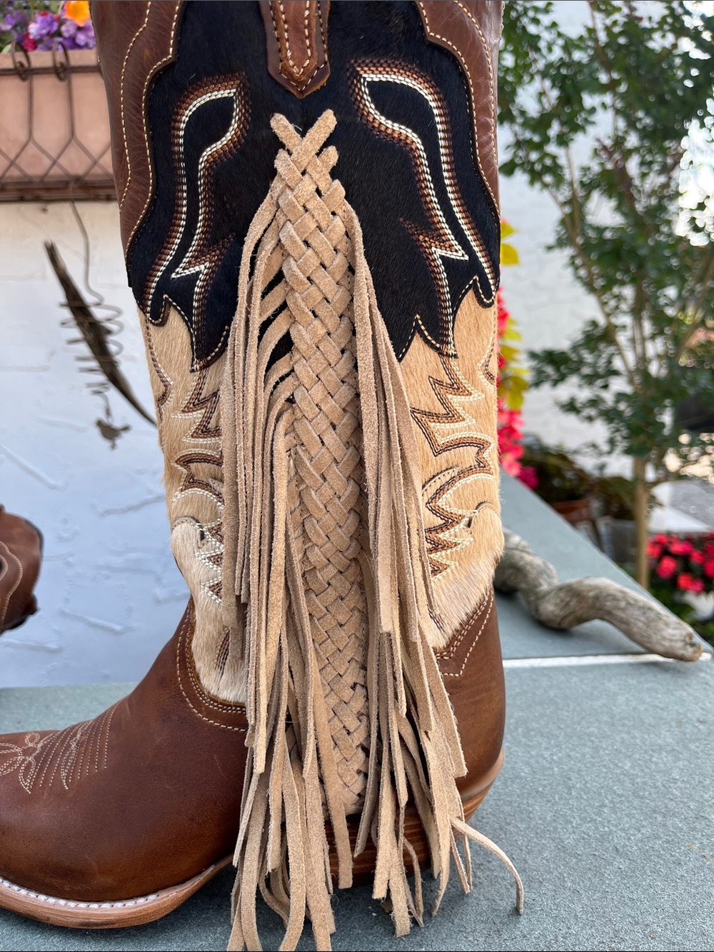 Dan Post “Dayla” Brown Black Tan Leather Fringe Western Heeled Boots Sz9 - Picture 6 of 13